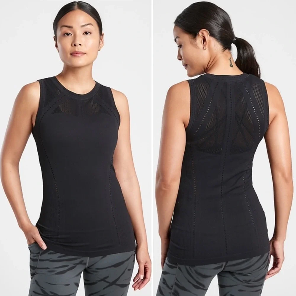 Athleta Oxygen 2.0 Seamless Tank Women's XS Black Yoga Workout Top NWT Fitted